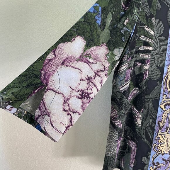 Citron Santa Monica Womens Medium Petite Silk Button Up Blouse Dragon Floral - Picture 12 of 12